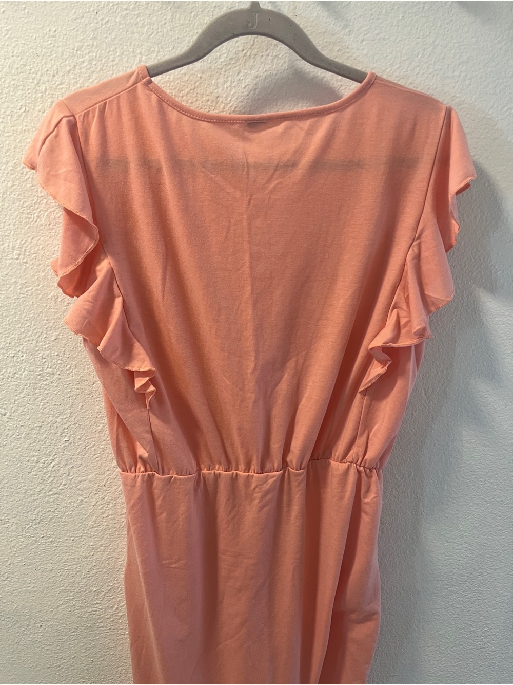Women's Peach Ruffle Sleeve Drawstring Dress - Picture 7 of 9